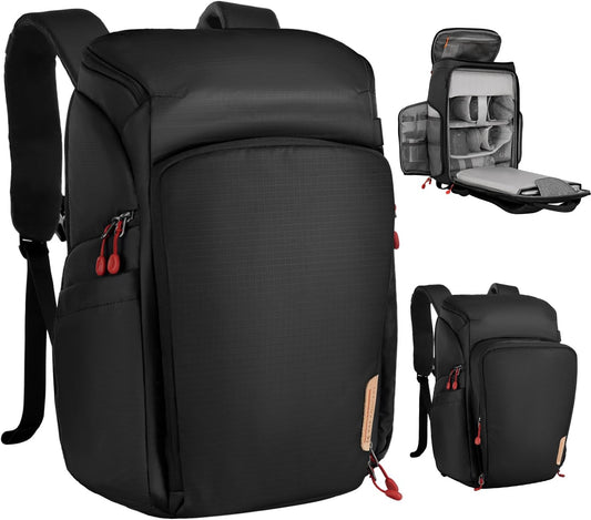 K&F CONCEPT Camera bags Waterproof 25L Large Capacity Camera Case with Raincover Camera Case 15.6 Inch Laptop Compartment Compatible with Canon/Nikon/Sony/DJI Mavic Drone Travel Camera Backpack
