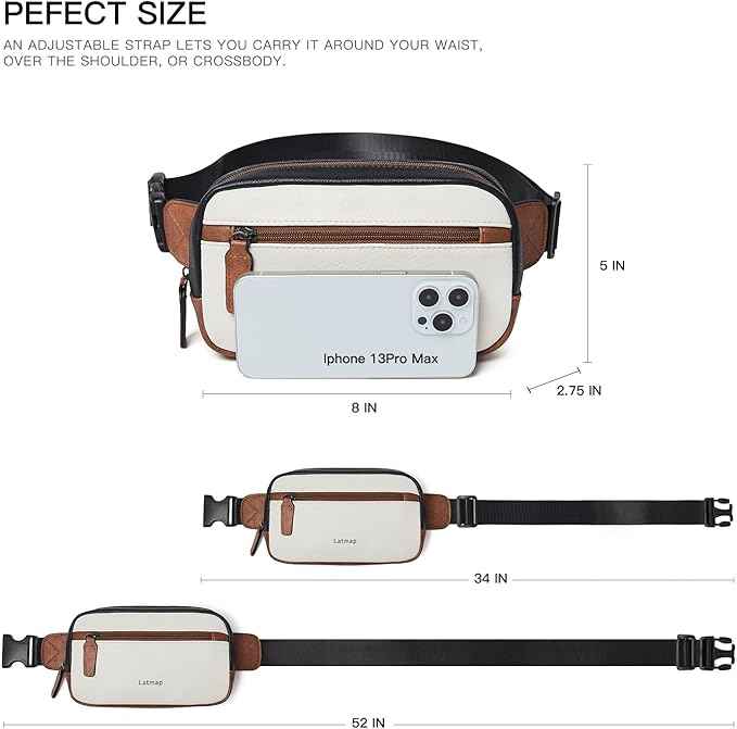 2L Fanny Packs Everywhere Belt Bag Small Fashion Crossbody Waist Pack Faux Leather Waterproof Sling Chest Bag For Women Black White