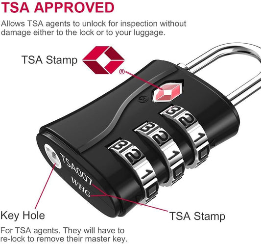 ZHEGE Luggage Lock for Train 4 Pack, 1 Cable (30 Inch), TSA Approved Travel Cable Lock for Backpack, Suitcase, School Gym Locker (4 Pack, Black)