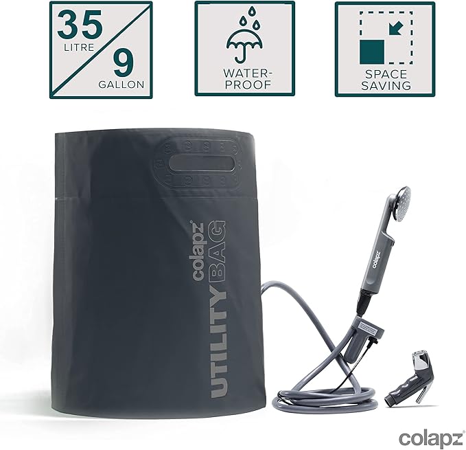 Colapz 12V Camping Shower Portable - High Pressure Outdoor USB Rechargeable Camping Shower - Kit with 9 Gallon Water Bag - Van Life RV Beach Hiking Dog Washing