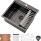 21 Inch Drop In Bar Sink- Bokaiya 21x20 Black Stainless Steel Drop In Wet Bar Outdoor RV Sink Topmount 16 Gauge Single Bowl Kitchen Sinks with Cutting Board
