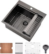 21 Inch Drop In Bar Sink- Bokaiya 21x20 Black Stainless Steel Drop In Wet Bar Outdoor RV Sink Topmount 16 Gauge Single Bowl Kitchen Sinks with Cutting Board