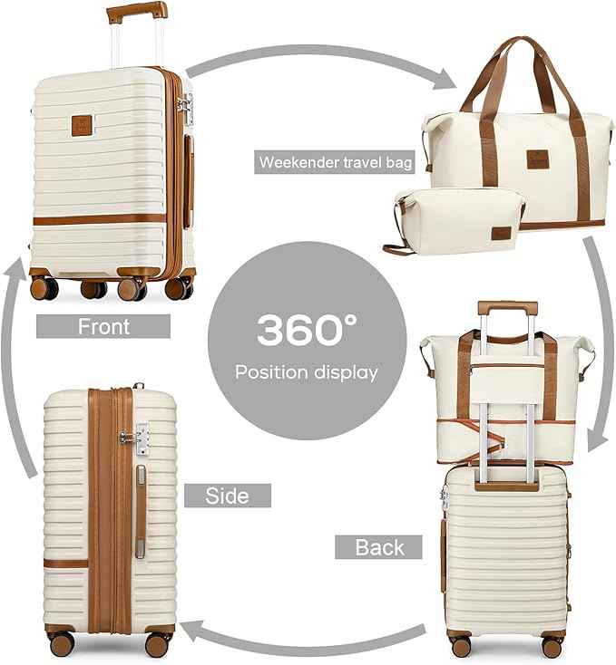 Joyway Luggage Set 3 Piece Suitcase Sets with Spinner Wheel,Hardside Expandable Travel Laggage with TSA Lock (13/20/24/28 White brown