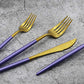 20-Piece 18/10 Stainless Steel Flatware Silverware, Luxury Dinnerware Set Travel Cutlery Tableware Include Knife Fork Spoon Service for 4, Dishwasher Safe (Purple Handle Matte Gold) (4 Count)