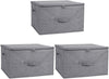 ANMINY 3PCS Storage Bins with Zipper Lids 36 Qt Lidded Fabric Storage Boxes Baskets Cubes with Handles Collapsible Washable Cotton Linen Closet Shelf Clothes Organizer Containers - Gray, Large
