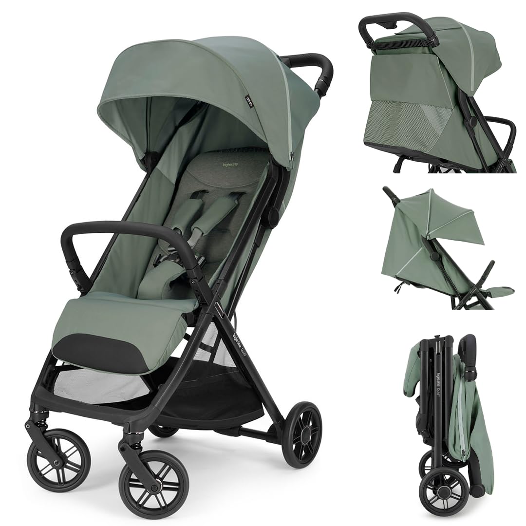 Inglesina Quid³ Stroller, Planet Green - Compact Reclining Travel Stroller for Baby & Toddler 0-55 lbs, One Hand fold, Car seat Compatible, Airplane Overhead, Lightweight, Foldable, XL UPF 50+ Canopy