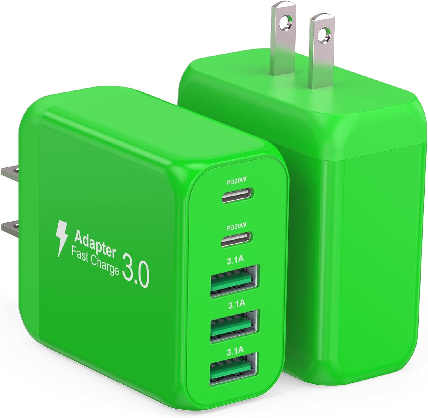 50W USB C Wall Charger Block,5-Port C Charger Fast Charging Block PD Power Adapter +QC 3.0 Multiport Type C Box Charger Cube USB A Wall Plug for iPhone 16/15/14/13 Pro Max Plus,Samsung(Green)(2-Pack) - Roamly