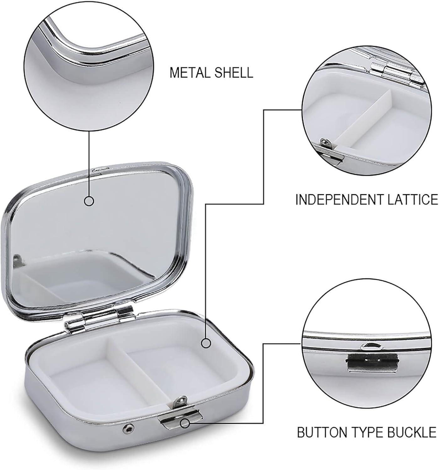Metal 2 Compartment Pill Organizer Travel Friendly Portable Compact Pill Box Cute Pill Case,for Pocket Wallets Daily Portable Medicine Vitamin Tablet Storage (Dragonfly)