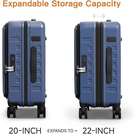 Expandable Lightweight PC Hard Shell Suitcase, 20-inch Luggage with TSA Lock, Top Opening & Cup Holder - Ideal for Business Travel Suitcase (Blue, Carry-on 20-Inch)