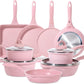 JEETEE Pink Pots and Pans Set Nonstick 23pcs, Healthy Kitchen Cookware Sets, Induction Cooking Set Pink Frying Pans, Saucepans, Sauté & Griddle & Crepe Pan (PFOA Free)