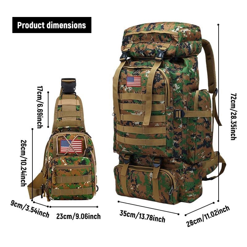 80L 2 Pack Hiking Backpack for Men with Sling Tactical Backpack (2 Count)