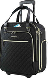 EMPSIGN Underseat Carry On Wheeled - 16" Carry on Bag with Wheels Multi-functional Lightweight Rolling Bag Overnight Weekender Small Suitcase for Women Men Travel Business, Black-Gold Zipper