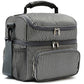 Double Layer Cooler Insulated Lunch Bag Adult Lunch Box Large Tote Bag for Men (White&Black Stripes)