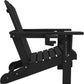 SERWALL Folding Adirondack Chair, Dual Cup Holders & All-Weather HDPE, Wood-Like Patio Chair for Backyard, Camping，Pool & Fire Pit- Black