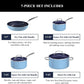 Nuwave 7pc Cookware Set Healthy Duralon Blue Ceramic Nonstick Coated, Diamond Infused Scratch-Resistant, PFAS Free, Oven Safe, Induction Ready & Evenly Heats, Tempered Glass Lids & Stay-Cool Handle