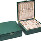 2-layer jewelry box，Jewelry Organizer with Handle，with hanging necklace hooks, detachable jewelry trays, suitable for storing a large amount of jewelry gift box (Large-Green)