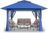 CROWN SHADES 13x13 Pop Up Gazebo, Canopy Tent, Gazebos on Clearance - Outdoor Gazebo for Backyard & Patio Furniture - Carpa Pop Up Tent with Wheeled STO-N-Go Cover Bag (Blue)