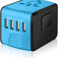 Universal International Travel Power Adapter W/Smart High Speed 2.4A 4xUSB Wall Charger, European Travel Plug Adapter, Worldwide AC Outlet for Europe, UK, US, AU, Asia-Blue
