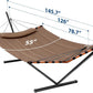 TegerDeger 12FT 2 Person Hammock with Stand Included 55 x 79IN Large Hammock 450LB Capacity with Hardwood Spreader Bar & Nylon Rope for Outside, Patio, Garden, Backyard, Beach, Poolside - Brown