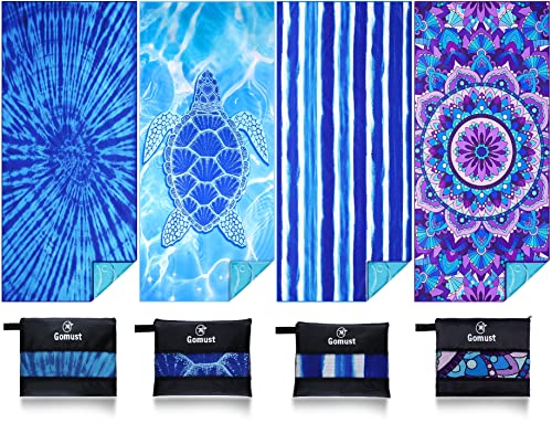 Microfiber Beach Towel Oversized 71x32 Multiple with Bag 4 Pack Bulk (4 Count)