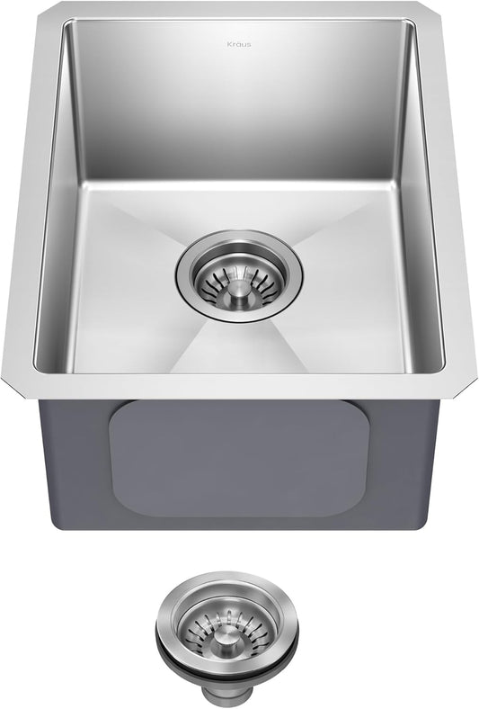 KRAUS Standart Pro 14 -inch Undermount Single Bowl 16 Gauge Stainless Steel Bar Kitchen Sink, KHU101-14