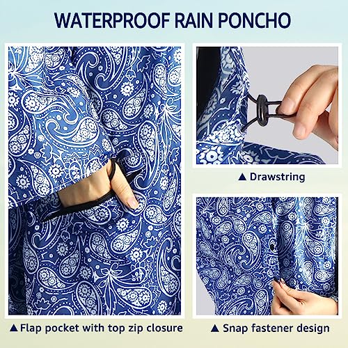 Waterproof Rain Poncho for Women Packable Hooded Raincoat with Pocket