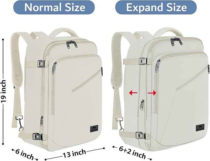 MATEIN Large Travel Backpack Women, Lightweight Carry on Backpack & Hidden Shoulder Straps, Waterproof Anti-Theft Daypack for Flight, Expandable Hiking Weekend Daypack, Travelling Gifts, Beige