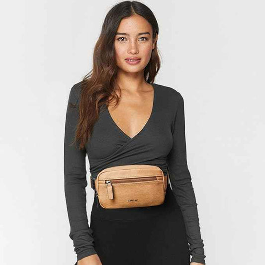 2L Fanny Packs Everywhere Belt Bag Small Fashion Crossbody Waist Pack Faux Leather Waterproof Sling Chest Bag For Women Tan