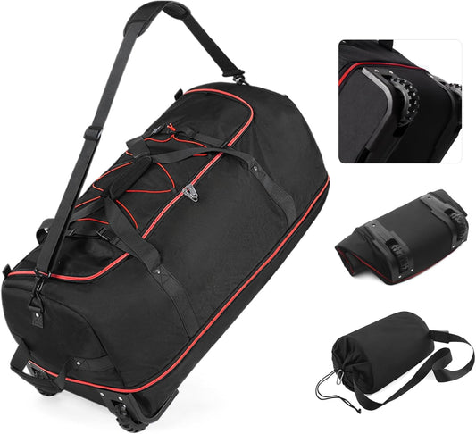 Vomgomfom 32" Soft-Sided Foldable Wheeled Travel Duffel Bag,Expandable 110L to 140L Rolling Cargo Bag with 2 Wheels and Multiple Pockets,Black-red - Roamly