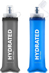 24oz Collapsible Soft Water Bottle, BPA-Free, Soft Flask with Bite Valve, for Climbing, Running, Hiking, Marathon (Bule & Grey, 2Pack)