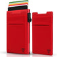 Minimalist Metal wallet,RFID Blocking Smart Pop Up Card Wallet 6-12 Cards Holder Slim Compact Front Pocket Wallets with Elastic Coin Pocket for Men and Women,Red