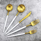 20-Piece 18/10 Stainless Steel Flatware Silverware, Luxury Dinnerware Set Travel Cutlery Tableware Include Knife Fork Spoon Service for 4, Dishwasher Safe (White Handle Matte Gold) (4 Count)