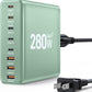 280W USB C Charger Block, 8-Port USB C Charging Station GaN III PD 65W Laptop Charger Adapter Compatible with MacBookPro/Air,DELL,iPad,Portable Charging Station for iPhone,Samsung Galaxy(Green)