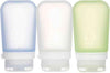 humangear GoToob+ 3-Pack (Medium) | Refillable Silicone Travel Bottle | Locking Lid | Food-Safe Material, Clear/Green/Blue, Medium (2.5 fl.oz.; 74ml)