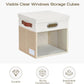 Fabric Storage Cubes with Clear Windows and Lids 11'' Foldable Storage Bins with 3 Handles, Decorative Storage Boxes for Home, Bedroom, Closet, Office (Beige & White)