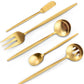 Matte Gold Serving Silverware Set, 5-Piece Round Shared Utensils Set of Stainless Steel, Hostess Flatware Serving Set, Satin Finish, Dishwasher Safe