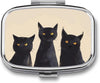 Metal 2 Compartment Pill Organizer Travel Friendly Portable Compact Pill Box Cute Pill Case to Hold Vitamins,Fish Oil,Supplements,Meds,Tablet for Purse,Pocket. (Three Cats)