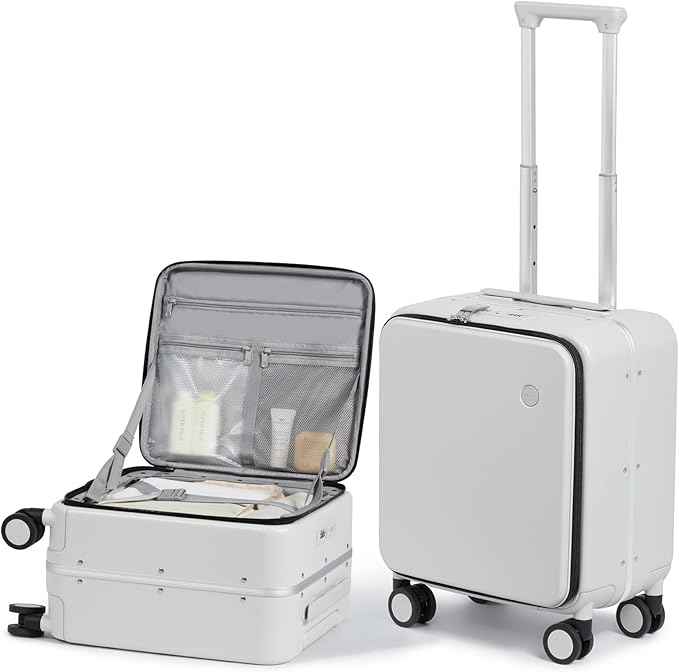 mixi 17x14x9 Carry On Luggage Underseat PC Hard Shell Suitcase Top Opening Aluminum Frame Travel Suitcases with Wheels, Smoke White