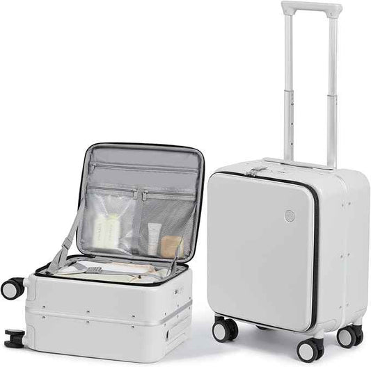 mixi 17x14x9 Carry On Luggage Underseat PC Hard Shell Suitcase Top Opening Aluminum Frame Travel Suitcases with Wheels, Smoke White