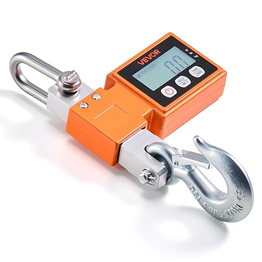 VEVOR Digital Crane Scale, 1100 lbs/500 kg Max Capacity, Heavy Duty Industrial Hanging Scale with Cast Aluminum Case & LCD Display, 0.2 lbs Division & 3 Unit Switch, Auto-Off Setting for Garage
