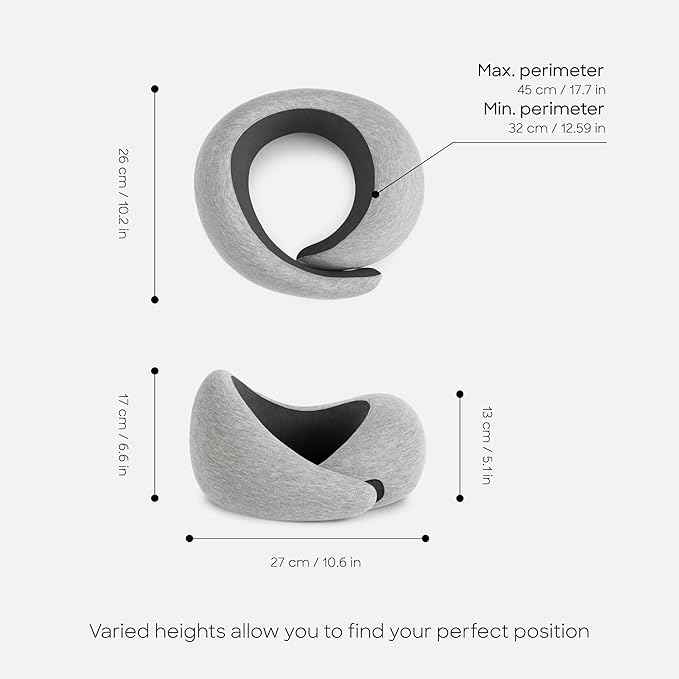Ostrichpillow Go Neck Pillow, Travel Pillows for Airplanes, Premium Memory Foam Travel Pillow, 360º Ergonomic Design, Asymmetrical Sides, Travel Bag Included, Washable Modal Cover