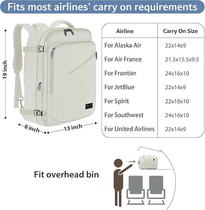 MATEIN Large Travel Backpack Women, Lightweight Carry on Backpack & Hidden Shoulder Straps, Waterproof Anti-Theft Daypack for Flight, Expandable Hiking Weekend Daypack, Travelling Gifts, Beige