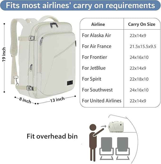 MATEIN Large Travel Backpack Women, Lightweight Carry on Backpack & Hidden Shoulder Straps, Waterproof Anti-Theft Daypack for Flight, Expandable Hiking Weekend Daypack, Travelling Gifts, Beige