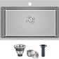 POPFLY 28×20 Inch Drop In SUS 304 Kitchen Sink, Top mount Stainless Steel 9 Inch Deep Single Bowl Kitchen Sinks, Brushed Nickel