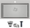 POPFLY 28×20 Inch Drop In SUS 304 Kitchen Sink, Top mount Stainless Steel 9 Inch Deep Single Bowl Kitchen Sinks, Brushed Nickel