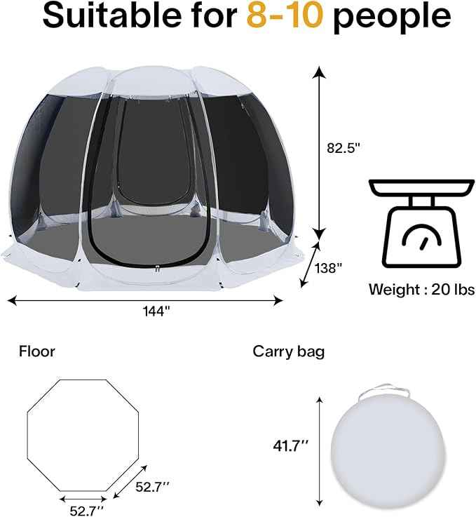 Alvantor Pop Up Screen House Gazebo with Mosquito Netting, Instant UV Resistant Sun Shelter for Patio & Backyard, Portable Canopy Tent for 2-10 Person
