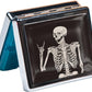 Silver Vintage Pill Box 7 Day Metal Pill Box with Mirror and 8 Compartments Cute Travel Pill Organizer for Purse (Rock and Roll Skull Skeleton)