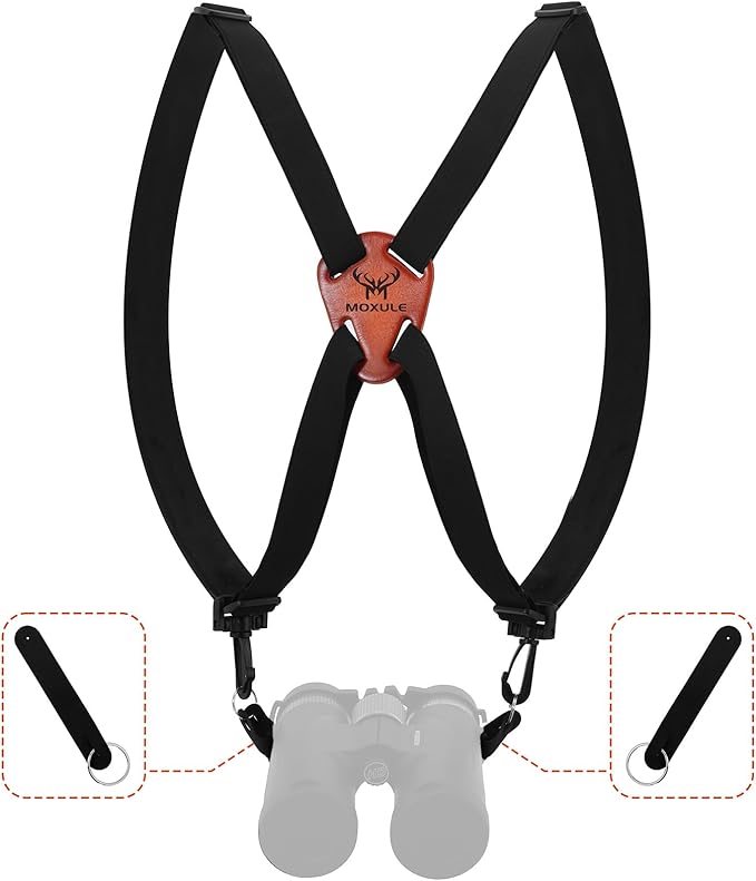 MOXULE Binocular Harness Strap X-shaped - Adjustable Bino Chest Straps for All Binoculars Hunting,Hiking and Birding - Black