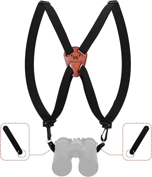 MOXULE Binocular Harness Strap X-shaped - Adjustable Bino Chest Straps for All Binoculars Hunting,Hiking and Birding - Black