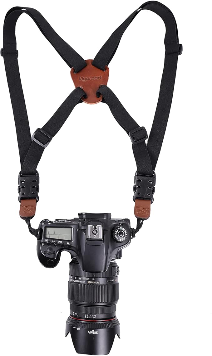 Vigorport Camera Strap,Cross Shoulder Straps for Binoculars, Rangefinders,Harness Strap Compatible with Canon, Nikon, Sony and DSLR SLR Cameras-Brown